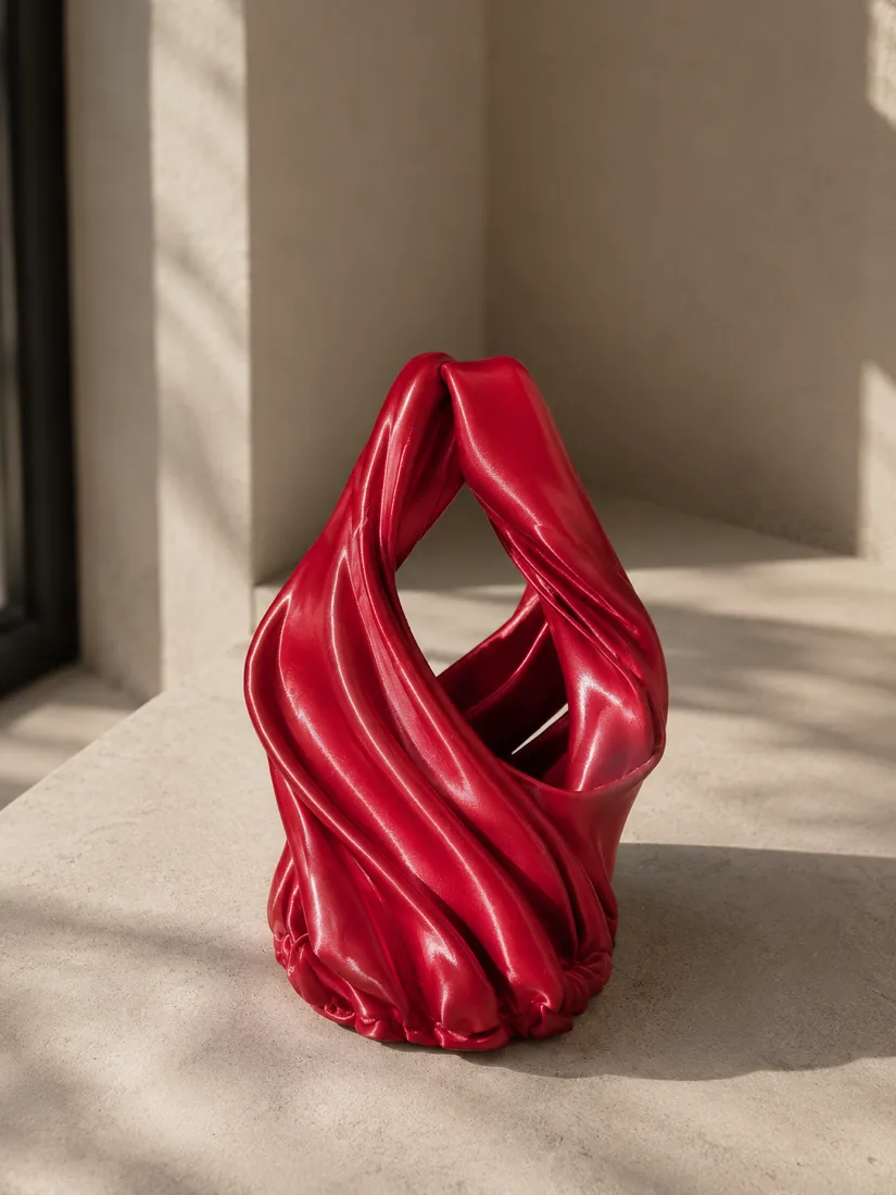 Jarrón escultórico rojo de acabado brillante impreso en 3D